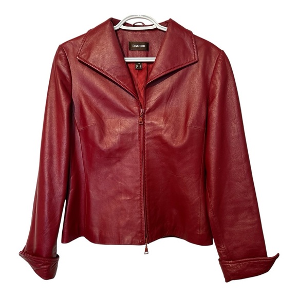 Danier Jackets & Blazers - Danier Genuine Leather Red Zippered Jacket Women’s Size Small